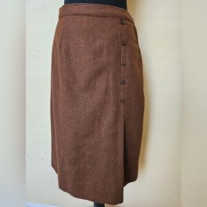 Vintage Wool Brown Button-Detail Skirt
